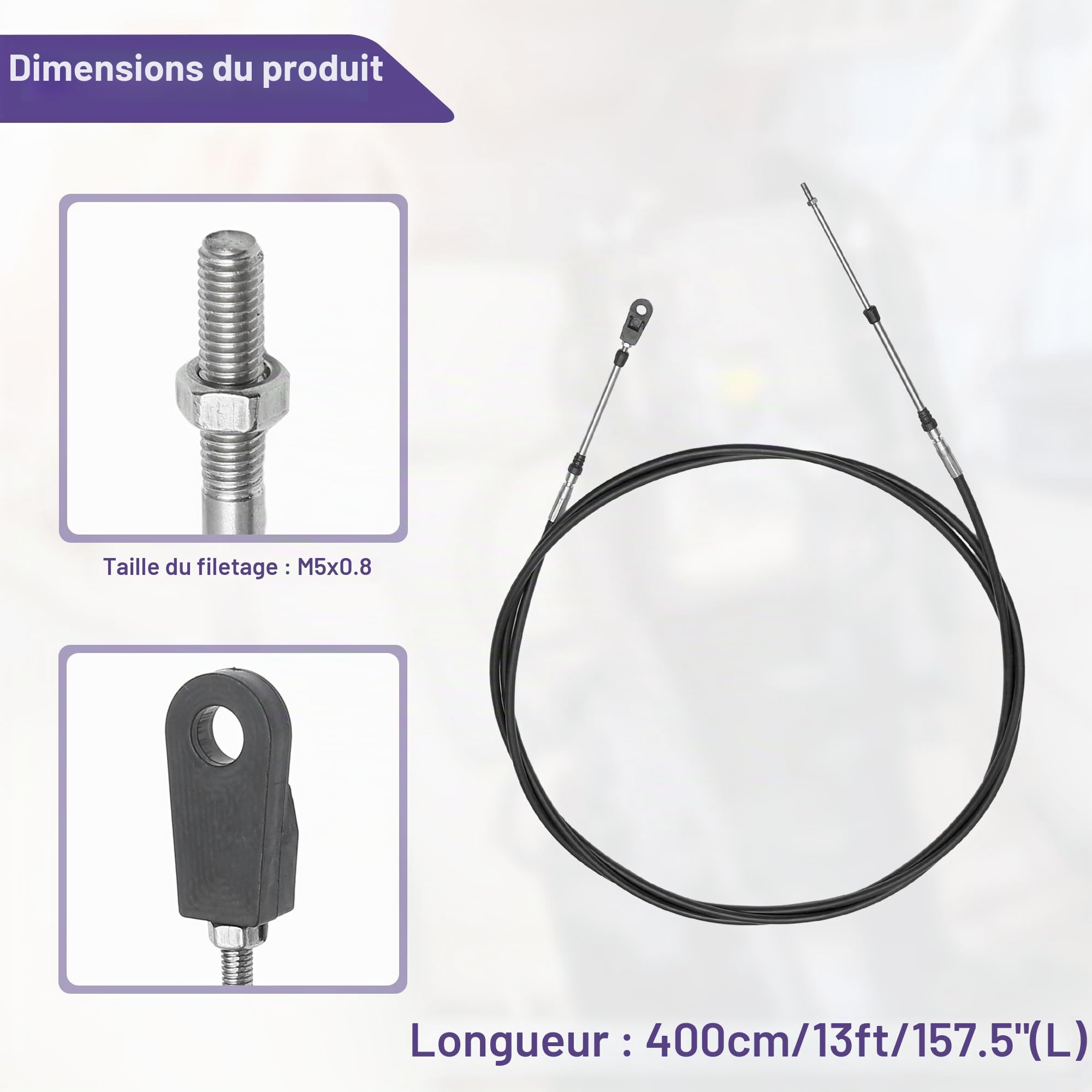 QUARKZMAN Câble De Commande Des Gaz 2 Pcs Pour Bateau Marin | Acier Inoxydable Et Caoutchouc, 400cm (13ft), Filetage M5x0.8, Pour Moteur Hors-Bord, Remplace Câble Cassé Ou Fissuré