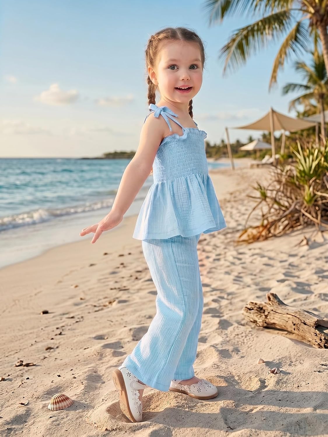 Miipat Baby Girl Summer Outfit 2Pcs Sleeveless Pants Set Infant Toddler Spaghetti Strap Ruffle Crop Top Clothes Set