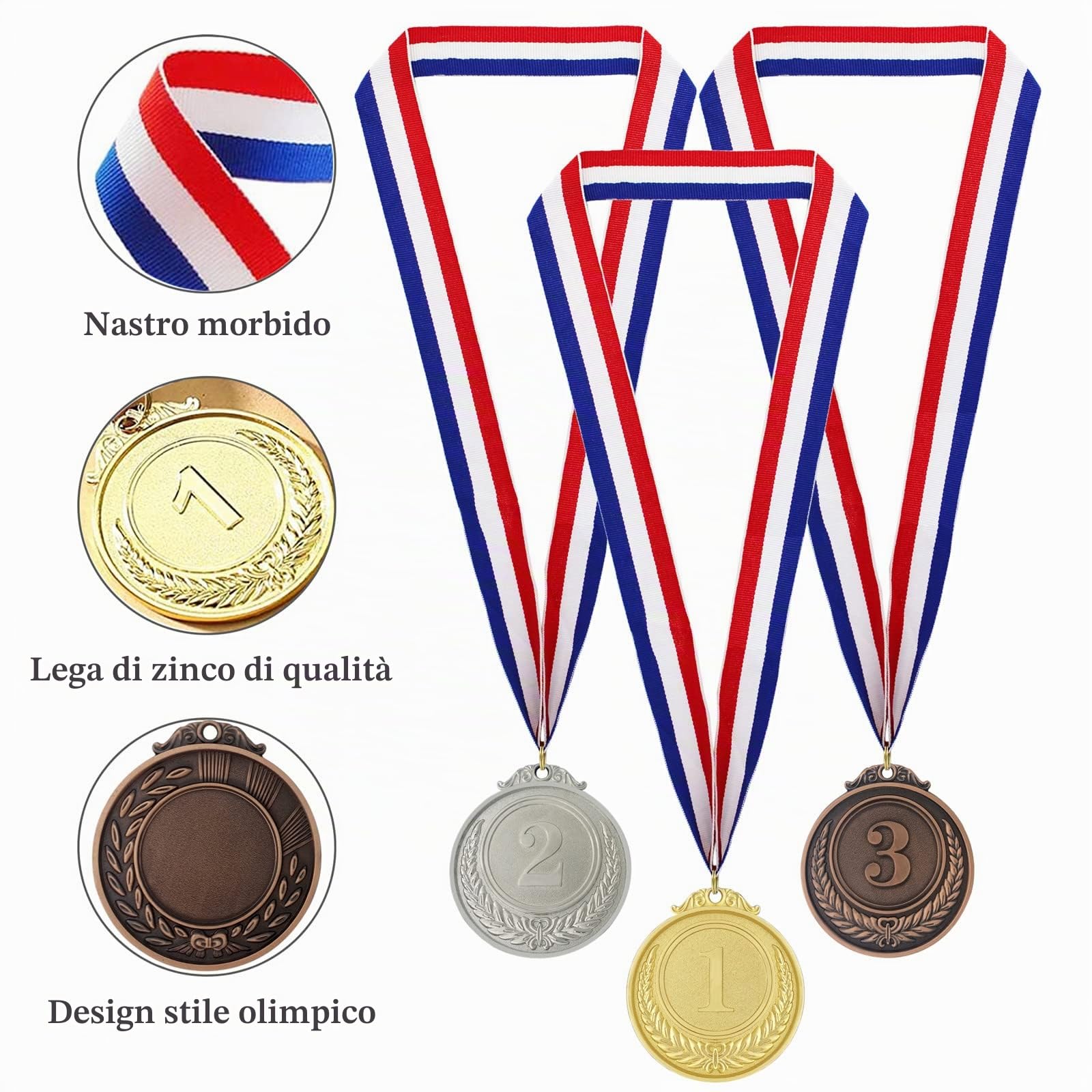 Donrime Medaglie Premiazioni Metallo, 12 Pezzi Medaglie Vincitore Medaglia Oro Argento Bronzo per Bambini Adulti Premi per la Giornata dello Sport, Gare di Ginnastica, Bomboniere