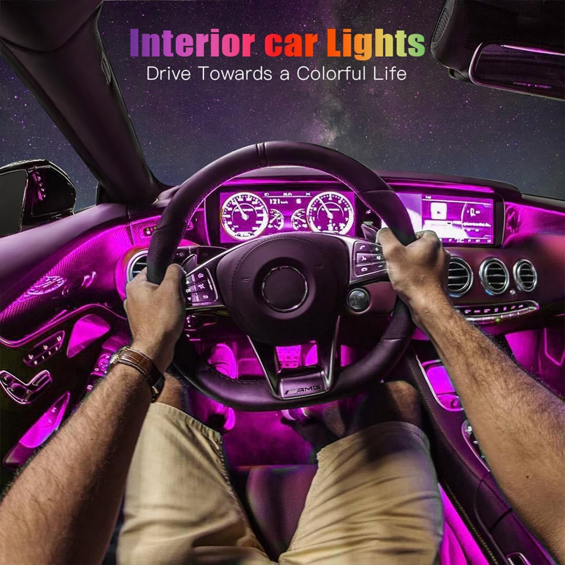 Car LED Lights,Smart Car Interior Lights with App Control,Car Atmosphere Lights,Car LED Interior Lights,Interior RGB Lights,Inside Car Lights with DIY Mode and Music Mode.