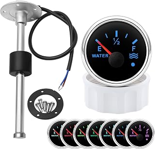 Marine Sailboat - Medidor de tanque de nivel de agua de 52 mm con retroiluminación de 7 colores, 12 V, 24 V con sensor de emisor de nivel de agua/combustible de 175 mm