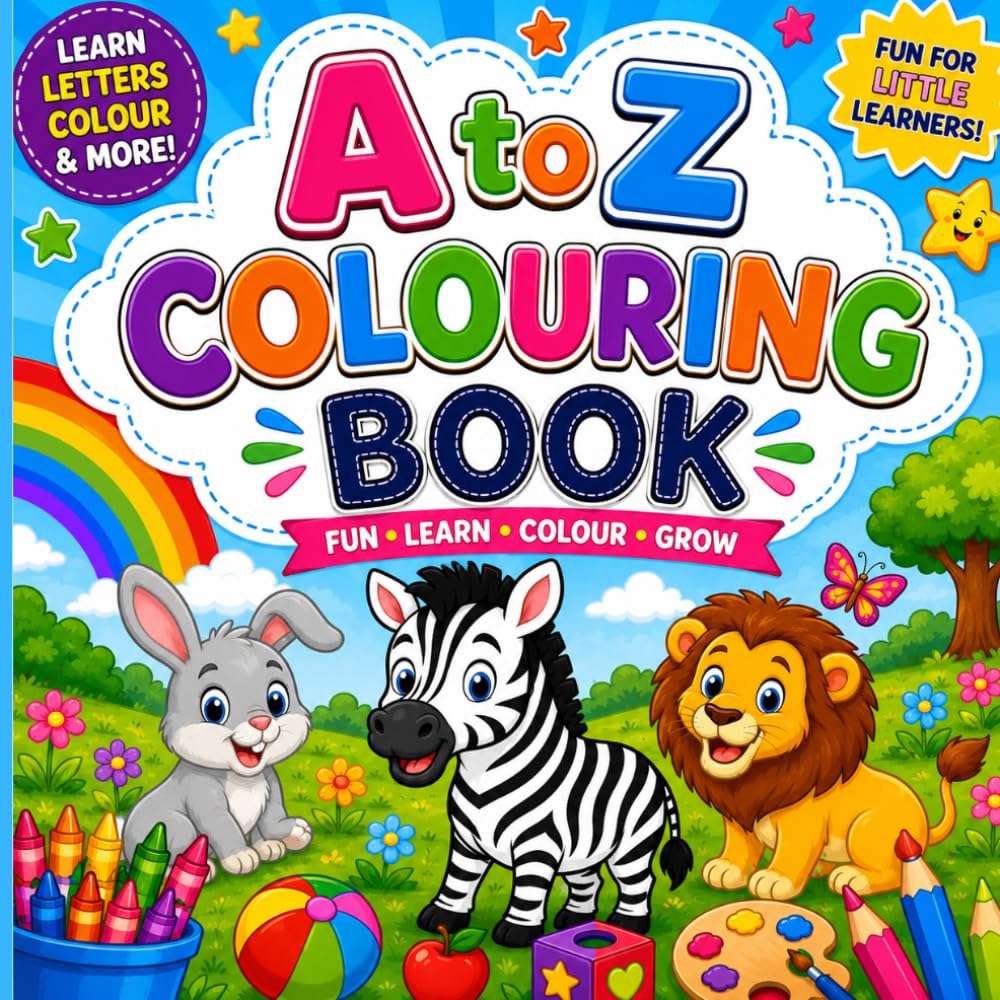 Fun with Letters: A to Z Colouring Book: Fun Alphabet, Animals, and Object Colouring Pages for Ages 3–6 | Bold & Easy Designs for Preschool Learning