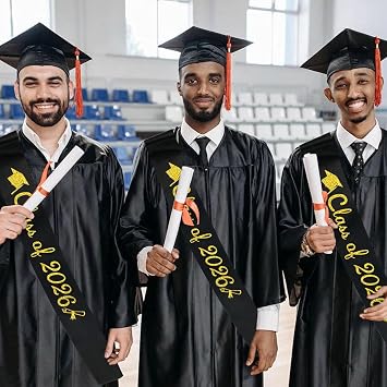 6 Pcs Black Graduation Sash Gold Glitter Class of 2026 Graduated Stain Sah for 2026 Graduation Party Supplies