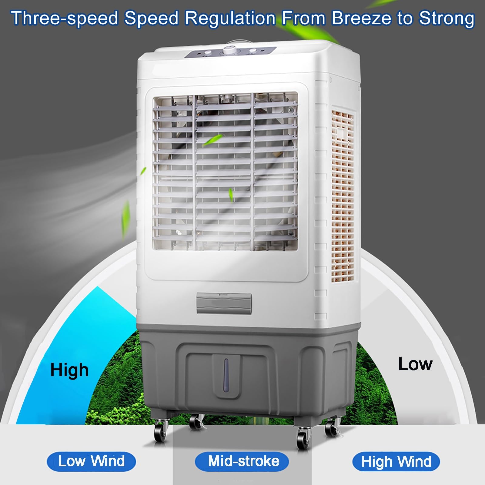 Raffreddatore ad Aria a Nebulizzazione con Telecomando, Oscillazione a 120°, 3 Velocità, 4 Pacchi di Ghiaccio, Design 3 in 1 per Raffreddamento Interno ed Esterno