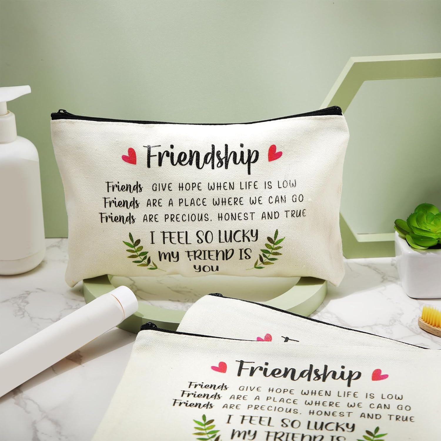 Saintrygo 10 Pieces Friendship Gifts for Women Good Friend Cosmetic Bags Funny Long Distance Friendship Makeup Bags Christmas Gift Travel Toiletry Makeup Zipper Pouch for BFF Soul Sister(Leaf Style) - Image 4