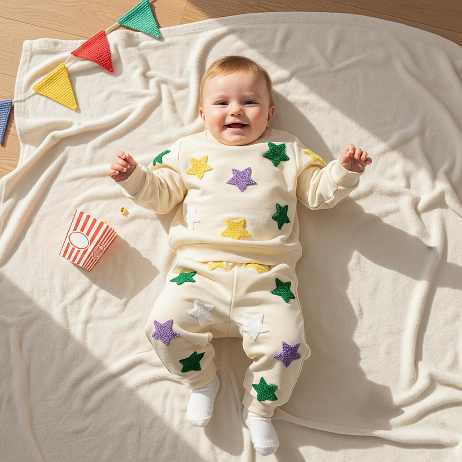 Toddler Boy Girl Mardi Gras Outfit Long Sleeve Star Sweatshirt Tops and Pants Set Infant Baby 2Pcs Spring Clothes - Image 3