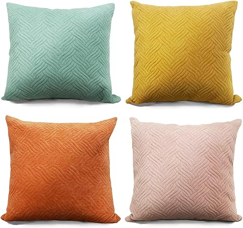 Juego de 4 fundas de almohada neutras de 18 x 18 pulgadas para sofá, dormitorio, sala de estar, decoración del hogar, fundas de cojín de terciopelo