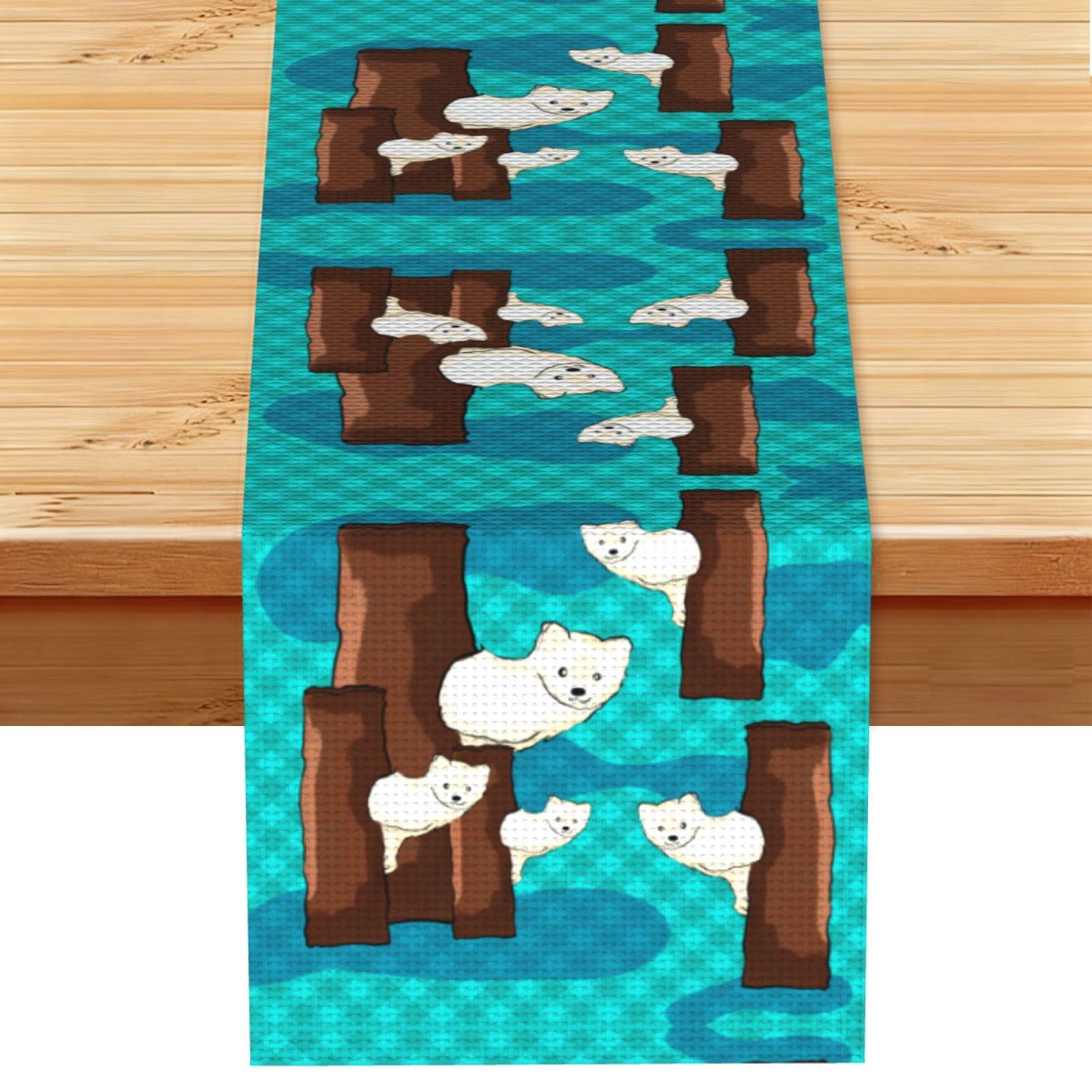 Cute little raccoon Linen Feel Table Runner Wedding Party Home Decoration