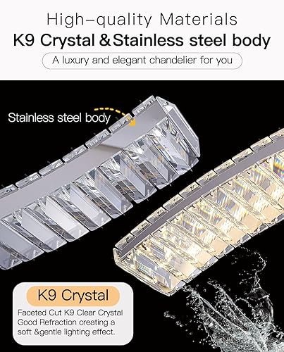 Miniatura 9 de Candelabro moderno de cristal, lámpara colgante de isla de cocina, lámparas de techo empotradas, lámparas LED ajustables cromadas para comedor,