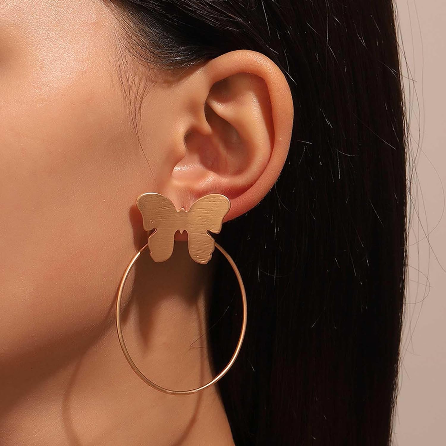 Boho Butterfly Circle Earrings Large Circle Drop Earrings Metal Gold Butterfly Stud Earrings Circle Hoop Dangle Earrings Statement Butterfly Earrings Jewelry for Women - Image 2