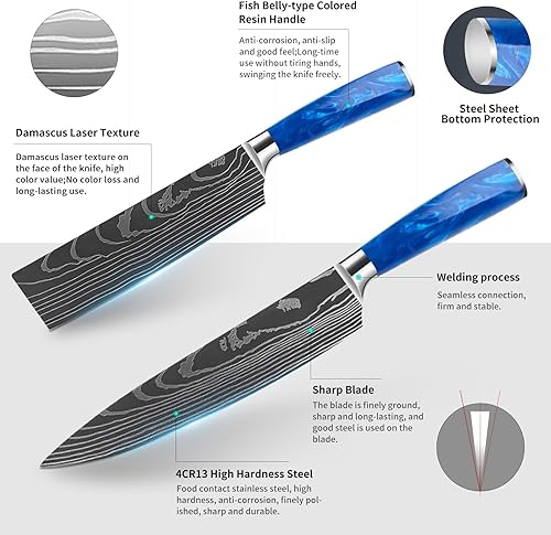 Miniatura 3 de Knife Set Kitchen Knives Sets 10 Piece, Stainless Steel Professional Ultra Sharp Resin Handle Chef Knife for Cooking, Durable & Resin Handle, Blue