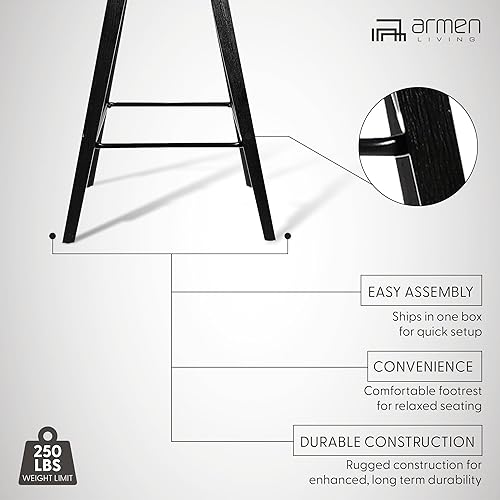 Miniatura 5 de Armen Living Fox - Taburete de bar moderno de mediados de siglo de piel sintética gris y madera negra de 25.5 pulgadas