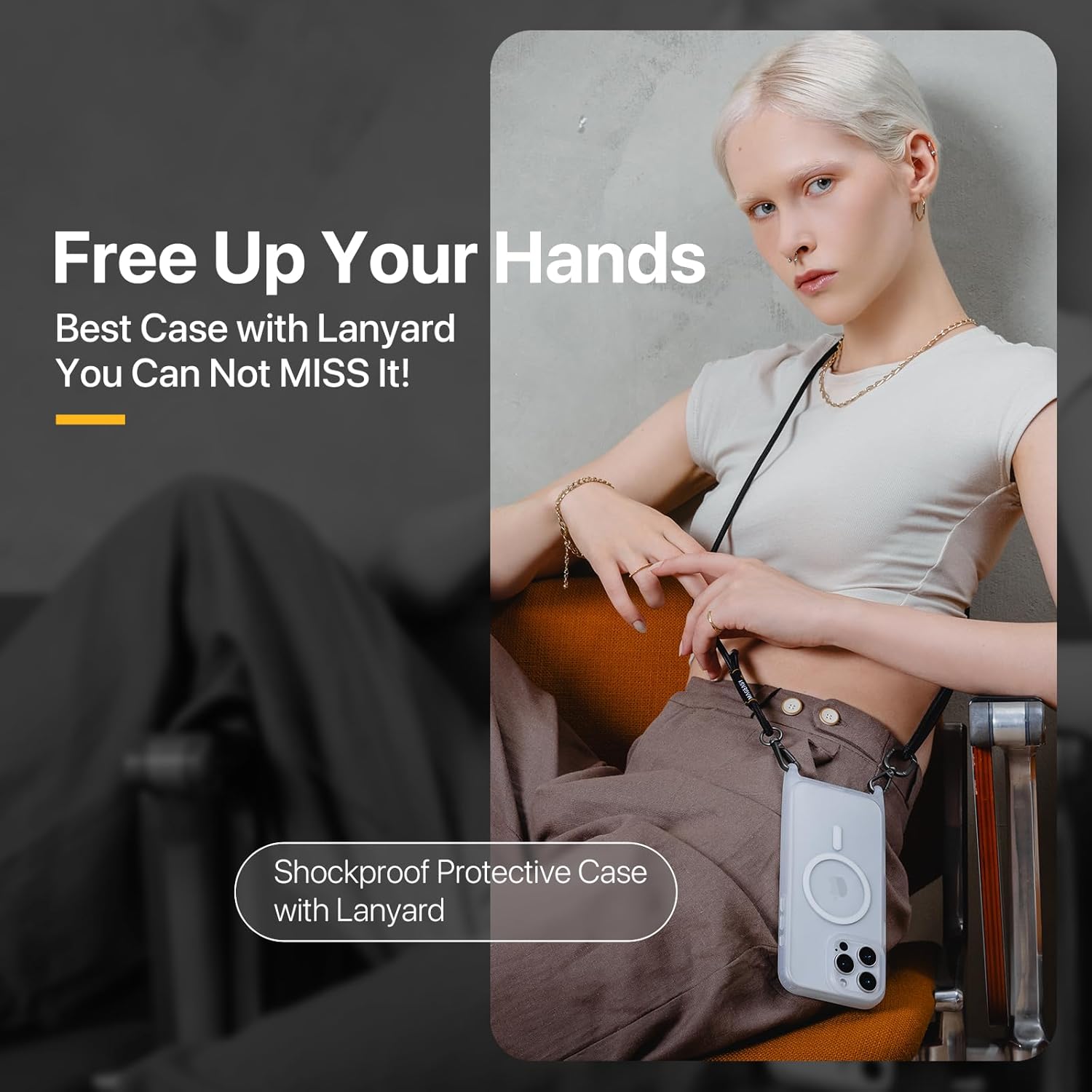 MAGEASY Case for iPhone 16 Pro 6.3" - Case with Crossbody Strap, 16ft Drop Protection, Compatible with MagSafe | Roam M (Titanium Gray) - Image 3