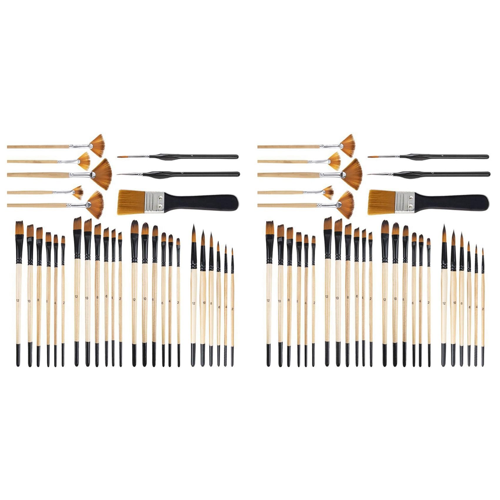 Jnchdghwa 64Pcs Paint Brushes for Acrylic Painting,Premium Nylon Bristles with Round, Filbert, Flat, Fan, Angle, Fine Detail Brush