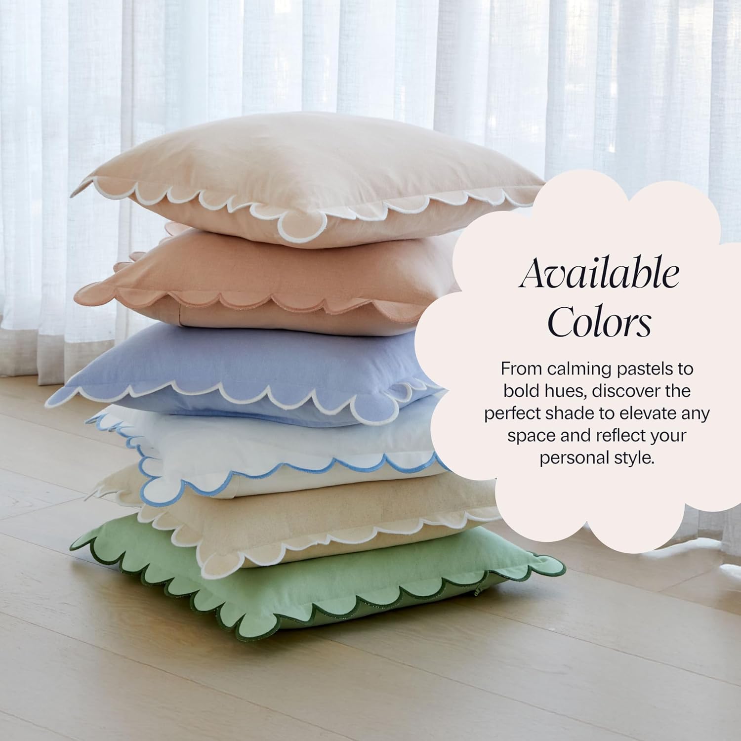 BEBE BASK Scalloped Pillow Cover - Set of 2-18 x 18 Inch - Scallop Pillow Cover – White and Blue Scalloped Pillows - Scallop Pillows - 100% Cotton - Grandmillennial Style (White/Blue) - Image 9