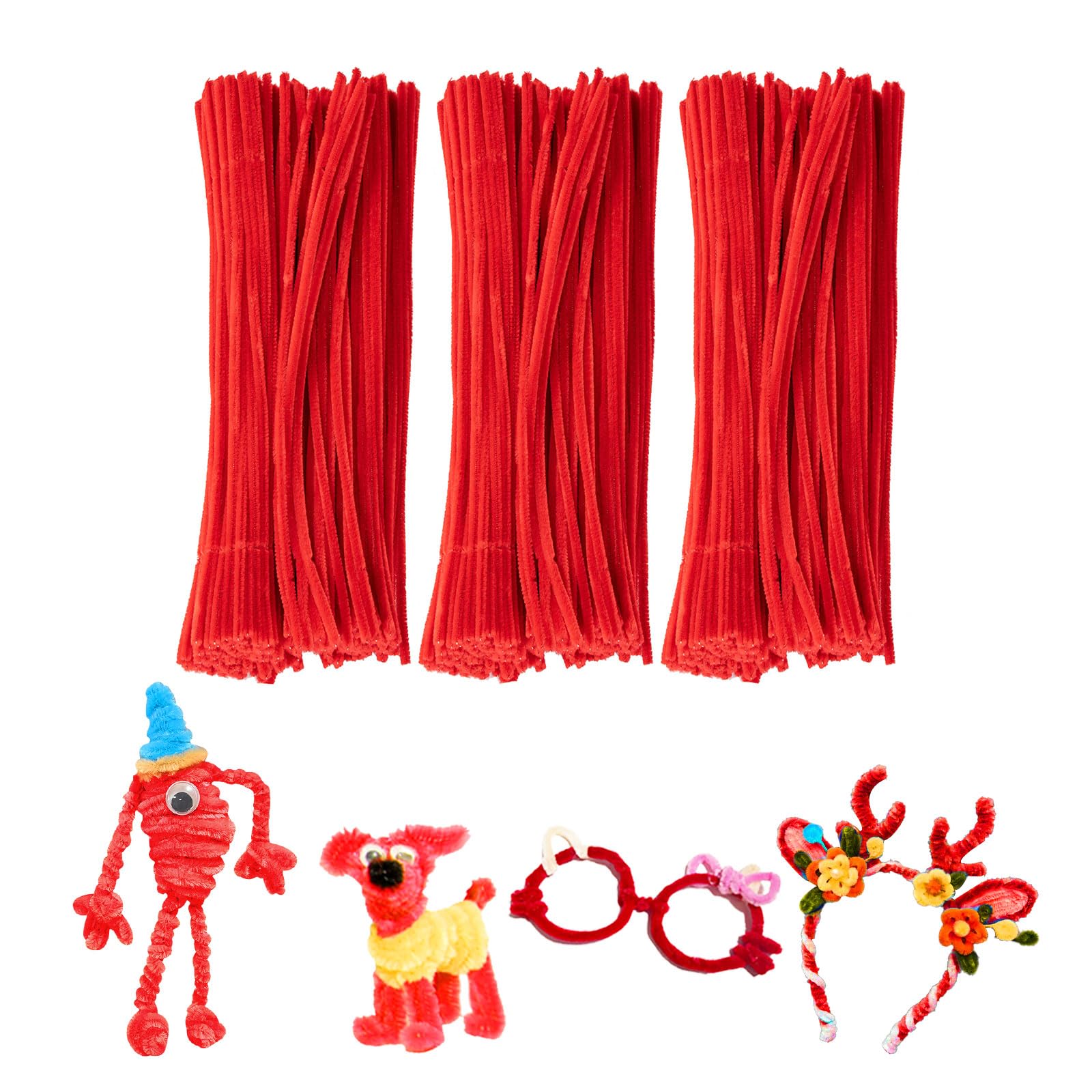 Red Pipe Cleaners Craft,200pcs Craft Supplies Chenille Stems Arts &amp; Crafts for DIY Valentines Day Decorations,Flowers Making Pipe Cleaners Bulk Gifts for Her Room Decor,Valentine Candy Ornament