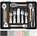 Extra Large Expandable Silverware Organizer, BPA-Free Food-Safe Cutlery Flatware Organizer, Kitchen Utensil Drawer Organizer, Adjustable Silverware Holder for Spoons Forks Knives, Black