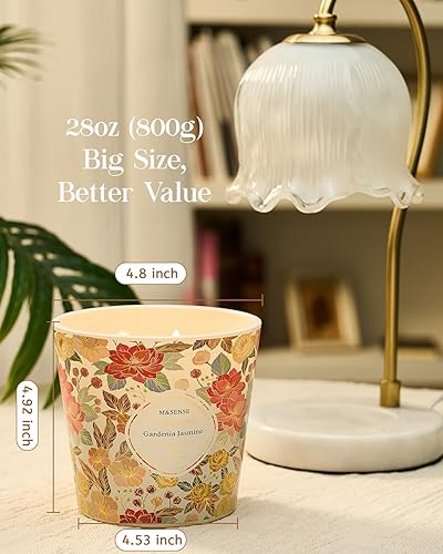 Miniatura 5 de M&SENSE Vela Perfumada de Gardenia y Jazmín, 28.2oz Velas Grandes de Cera de Soja Natural de 3 Mechas, Duraderas de Combustión Limpia y Lenta Sin