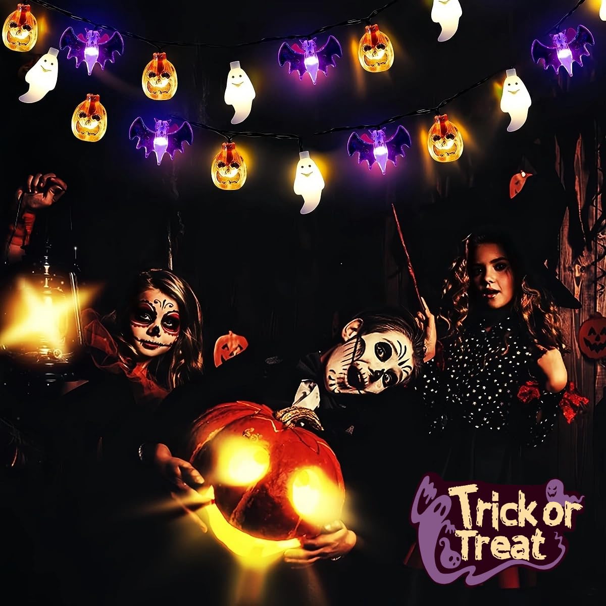 Homeleo Halloween Deko Innen, 3Meters 20 LED Batterie Kürbis Deko String Lichter, Mehrfarbig Halloween Kürbis Lichterkette Für Tür Party Garten Fenster Dekor