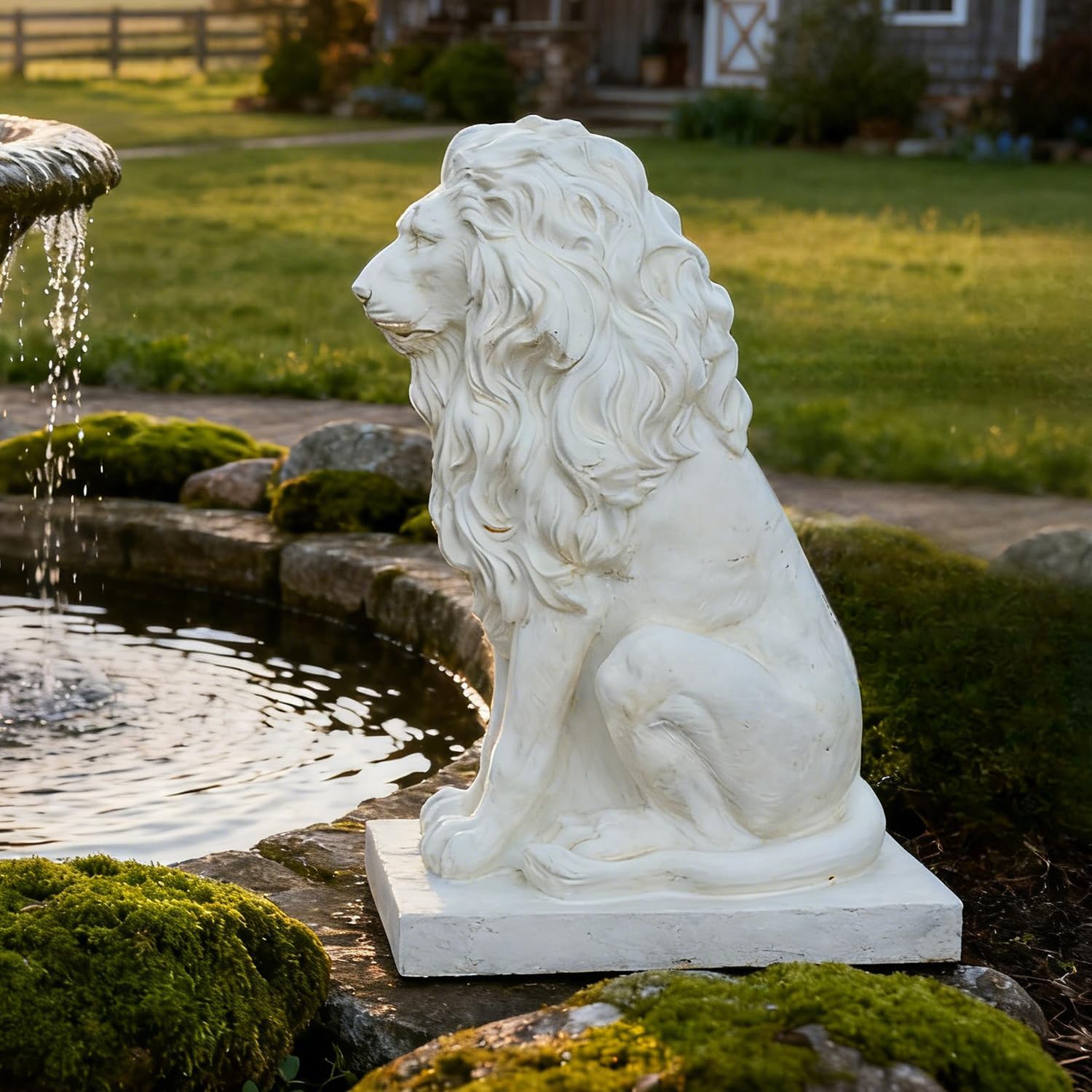 Large Lion Statue Outdoor Guardian Decor Royal Art Sculpture for Front Porch Yard Garden Lawn Driveway Patio Entryway Animal Figure Home Accent Ornament