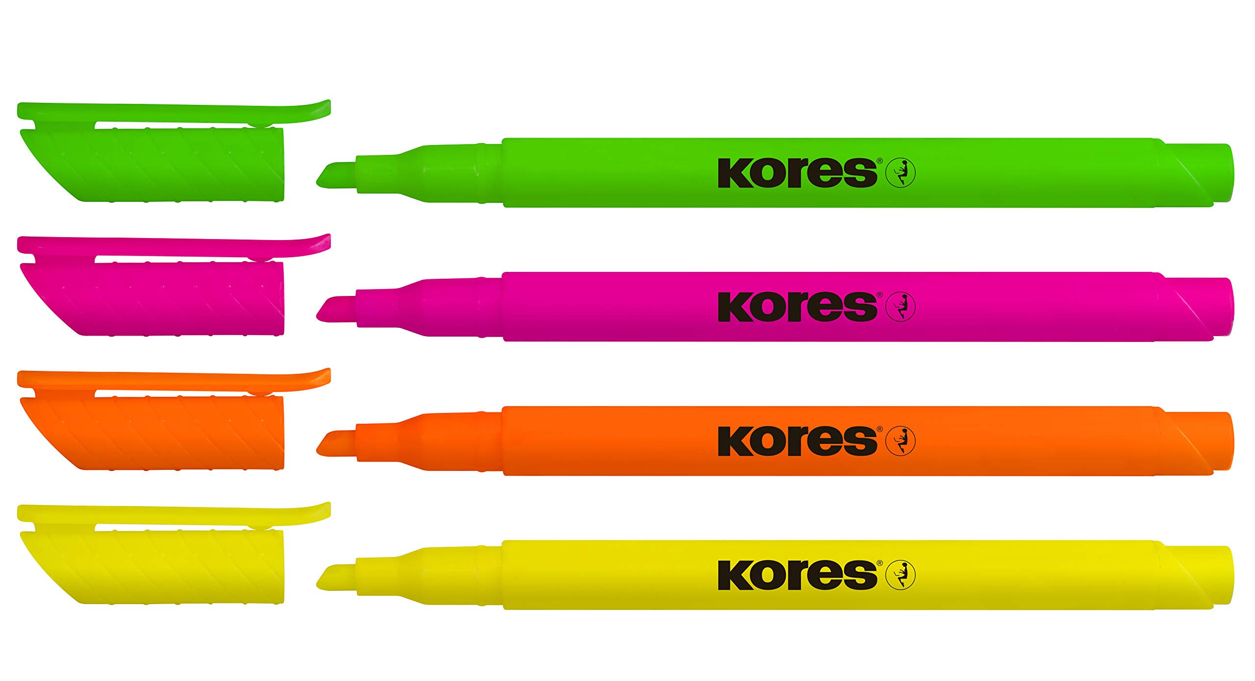 Kores High Liner Fine Highlighter Pens, Chisel Tip, Assorted Colours (Set of 4)