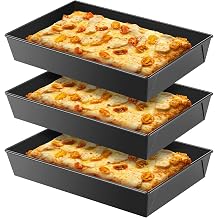 3 Pcs Detroit Style Pizza Pan 10 x 14 x 2.36 Inch Hard Rectangular Deep Pizza Pans Non Stick Sicilian Style Pizza Pan Dish Pre Seasoned Bakeware Kitchenware