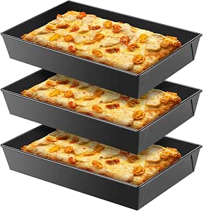 RimCereal Grandma Style Pizza Pan - 2 Pack Rectangular Carbon Steel, 13.5x9.5 Inch, Non Stick
