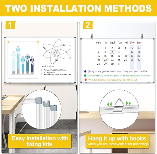 Miniatura 3 de H-Qprobd Pizarra blanca magnética, 48 x 36 pulgadas, marco de aluminio plateado, pizarra de borrado en seco para el hogar, oficina, aula