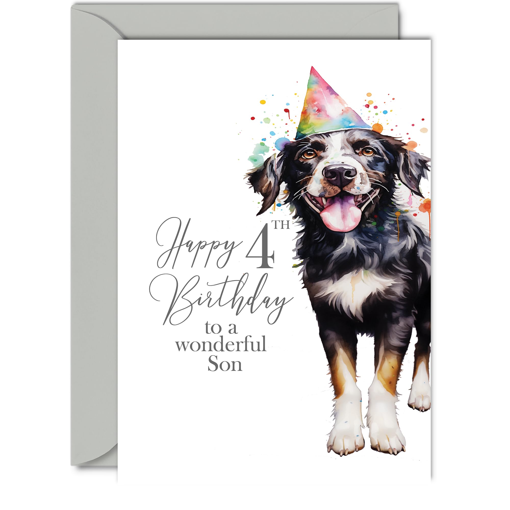 4th Birthday Cards for Son - Party Dog - Happy Birthday Card for 4 Year Old Son from Dad Mum, A5 Bday Boys Boy Kids Greeting Cards Gift for Son Birthday Gifts โ image 1