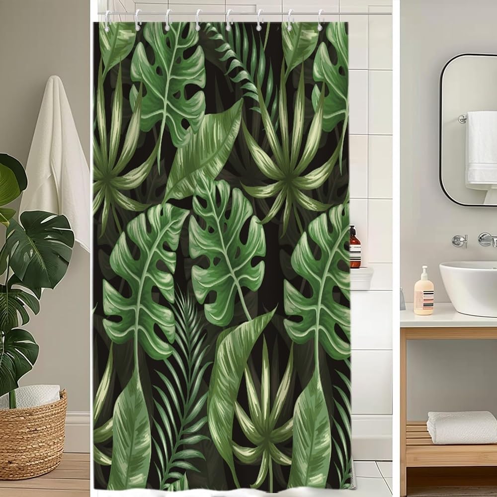 Cortina de Ducha de Hoja Eucalipto, Cortinas de Ducha Verde Oro Abstracto Planta Cortinas de Baño Antimoho Impermeable Lavable Tejido de Poliéster Cortina Ducha con 12 Ganchos 120x200cm — view 22