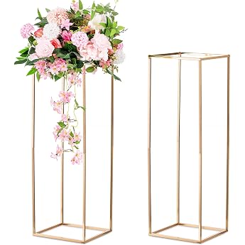 Sziqiqi Metal Flower Stand Gold 80 cm Vase High for Wedding Pack of 2