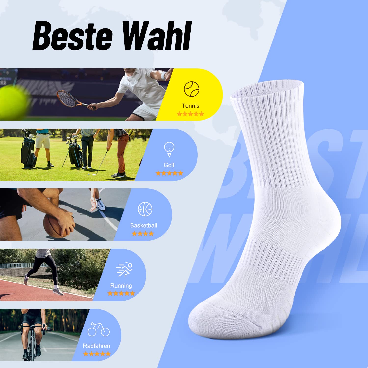 6/12 Pairs Cushioned Sports Socks for Men and Women Athletic Crew Socks Cotton Wicking Walking Socks for Outdoor Work Hiking Trainer — view 6