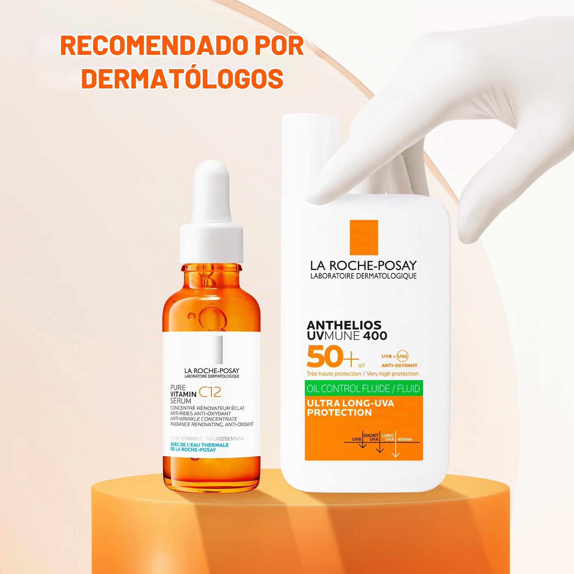 Rutina de Verano Antiedad La Roche Posay, Fluido Invisible Protector Solar con SPF50+ con Efecto Matificante 24 Horas 50ml + Sérum Pure Vitamin C12 Antiedad con Vitamina C, 30ml