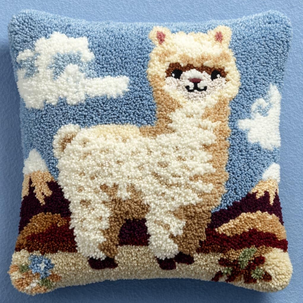 Axiangzik Alpaca Pre-Printed Latch Hook Pillow Kit,
