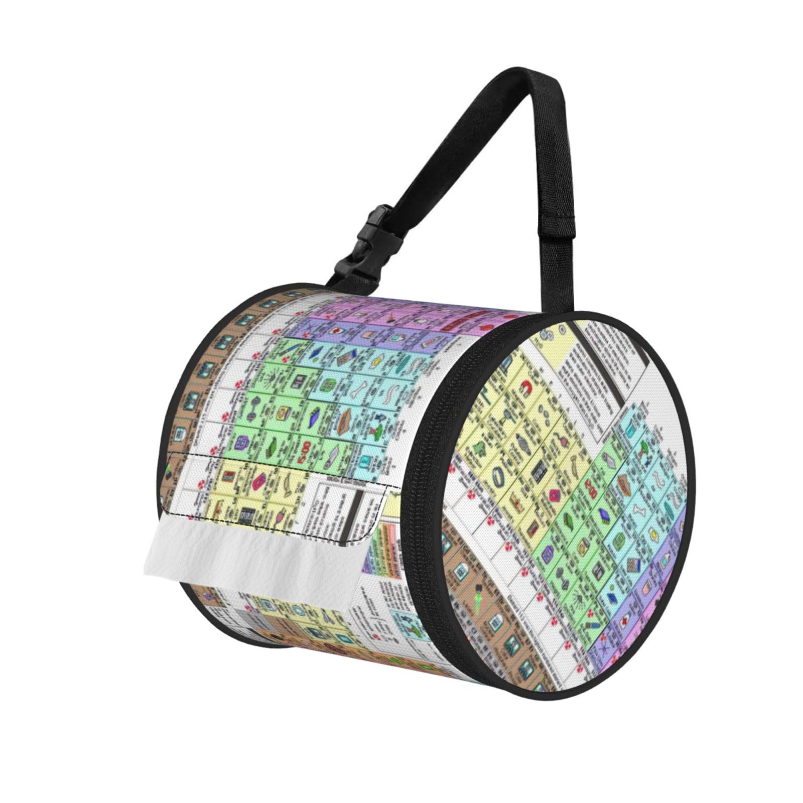 Periodic table of elements Printed Hanging Tissue Organizer, Smooth Zipper Oxford Cloth Roll Holder for RV Bathroom Desk