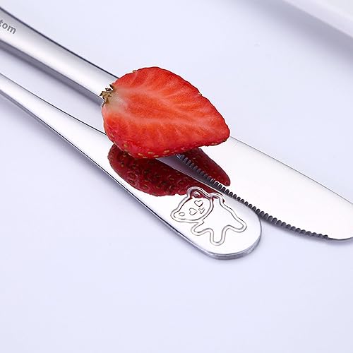 Miniatura 6 de Juego de cubiertos personalizados de 4 piezas para niños pequeños, cubiertos de acero inoxidable grabados de metal de 7 pulgadas, incluye tenedor,