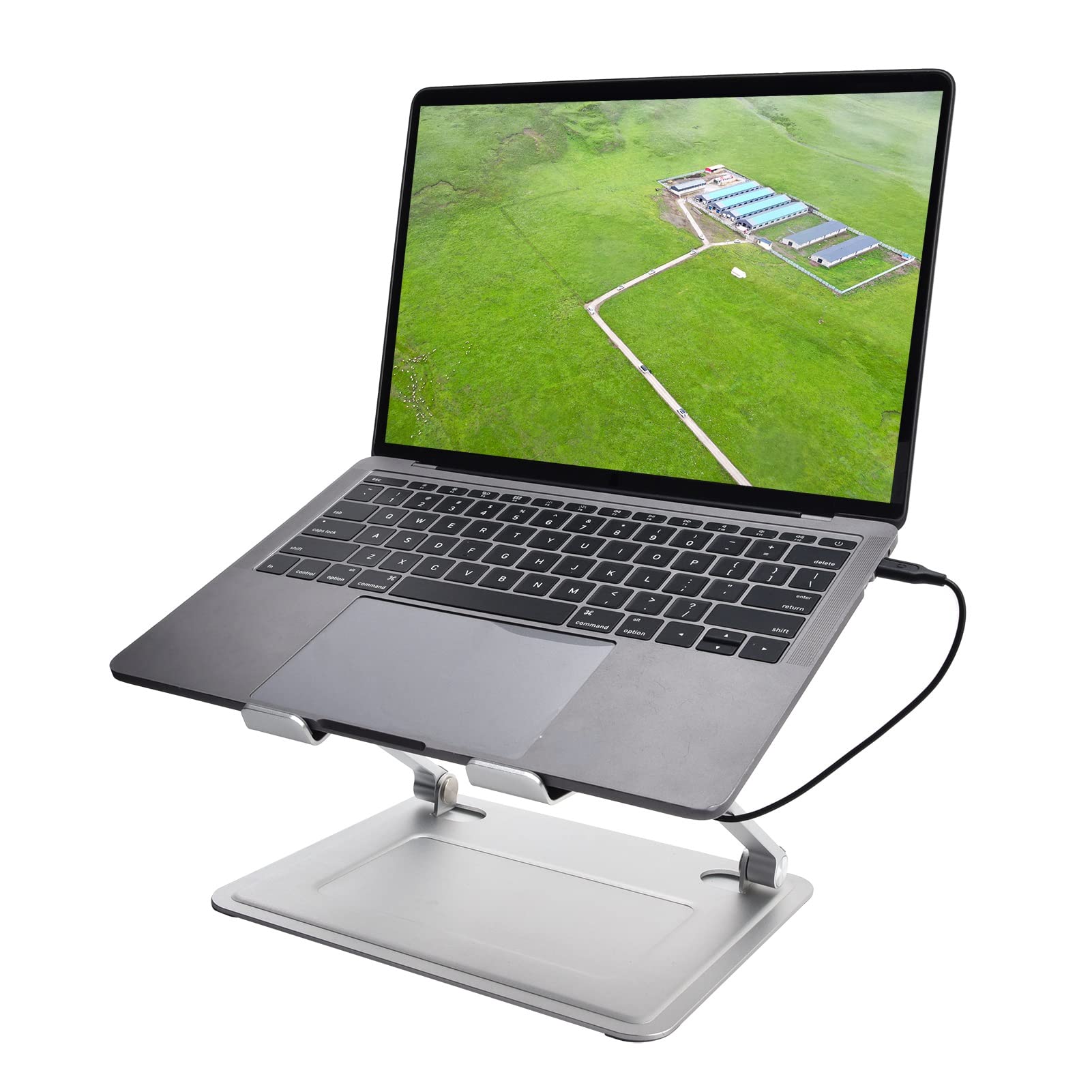 Domary Riser Pieghevole per Laptop con Ventola di Raffreddamento Design in Lega di Alluminio per da 10-17,3 Pollici Argento