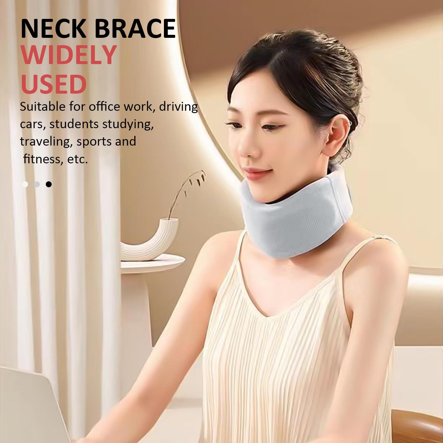KRYMSON 1 collier en soie glacée, 1 housse de rechange pour correction du cou, support de cou réglable, anti-ronflement, masseur de cou, appui-tête de bureau, gris