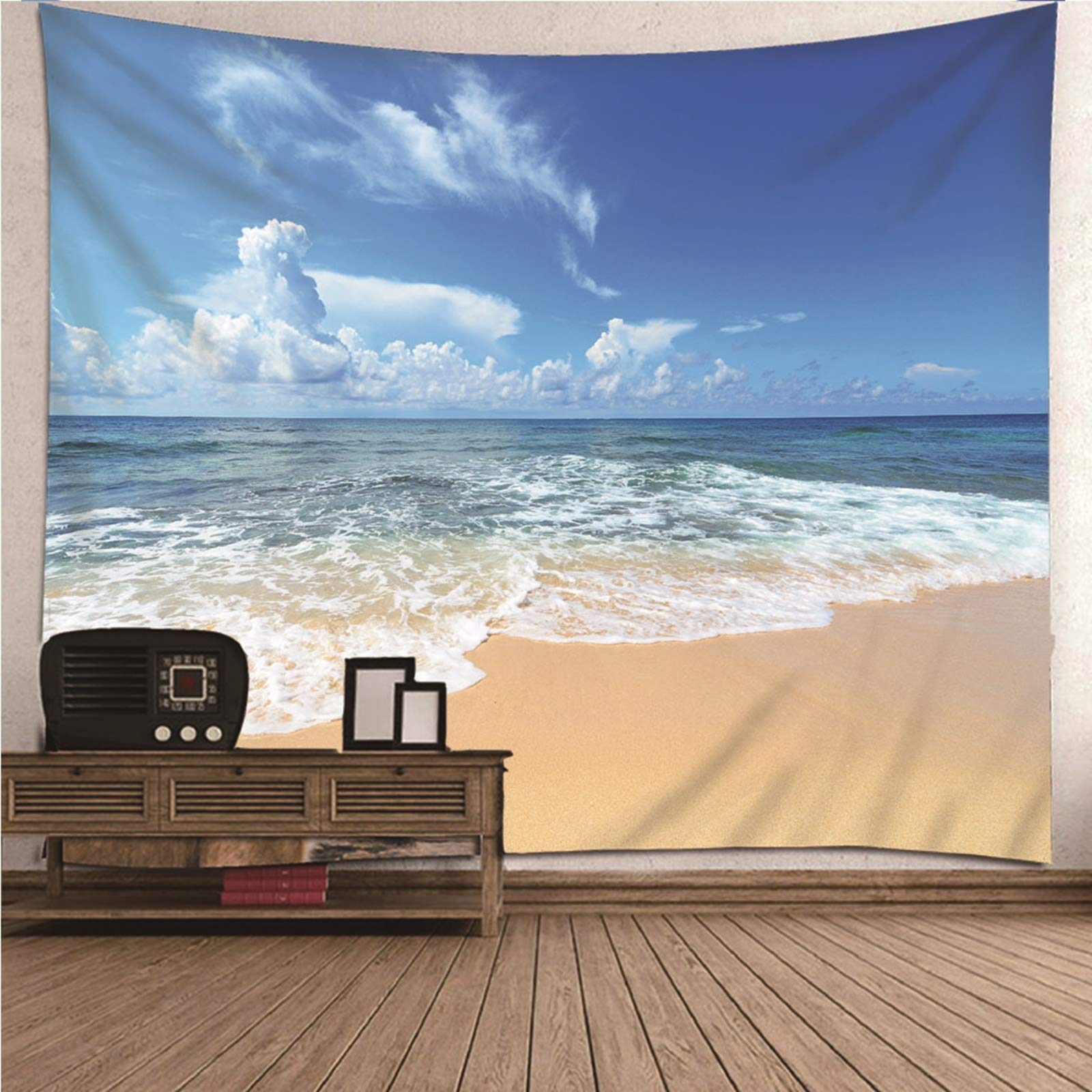 Aeici Tapiz Tela Muro Playa, Mural Tela Pared Cielo De La Playa Tapiz para Colgar Pared(240X220Cm)