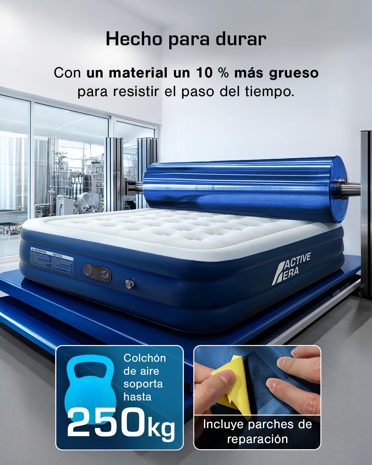 Active Era Colchón Hinchable Matrimonio - 203 x 152 x 35.5 cm - con Bomba eléctrica incorporada y Almohada integrada - Colchon Hinchable