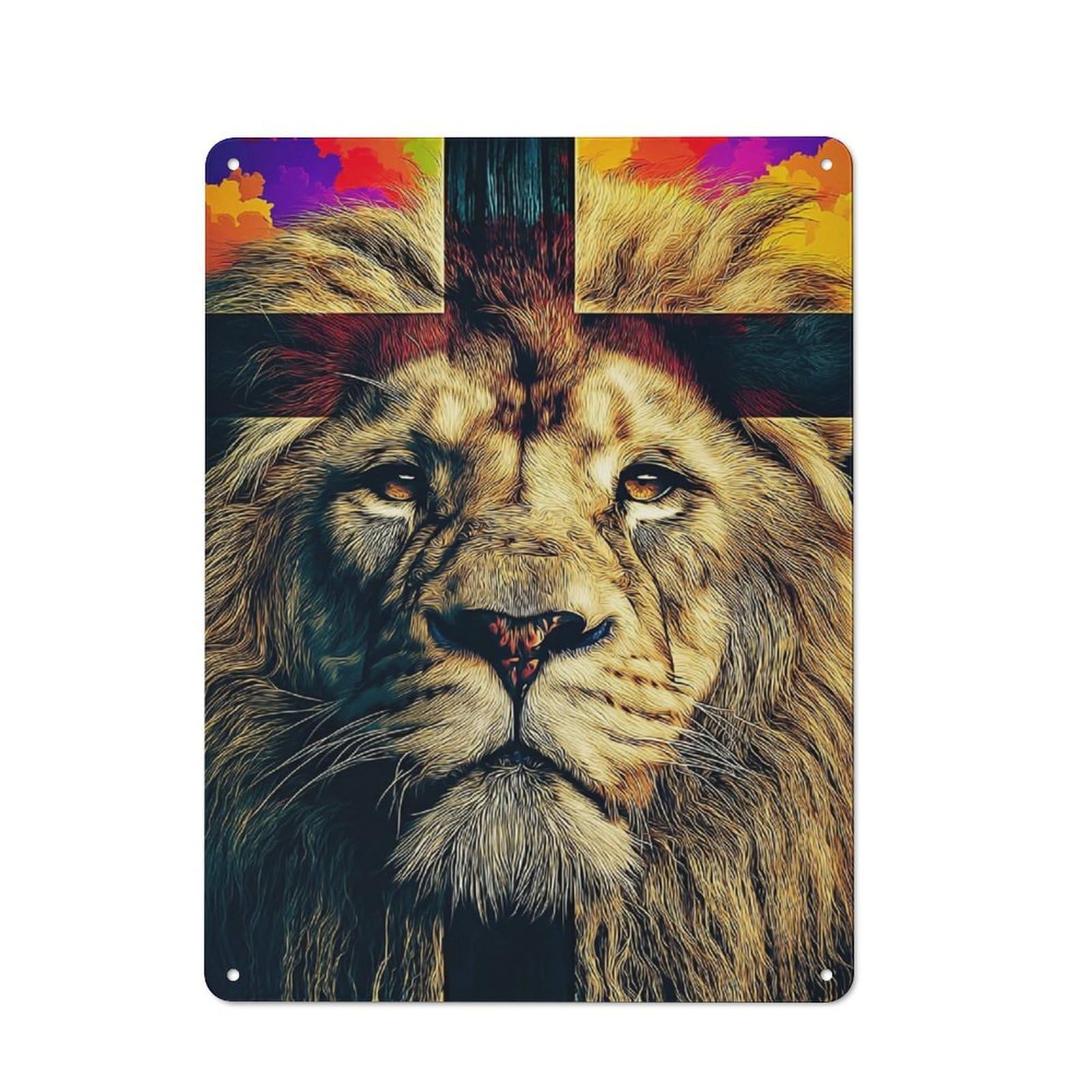 Junmoney Colorful Lion Portrait -2 Smart Metal Wall Decor 40X30cm, Office Metal Sign For Office, Study, Studio Or Hallway