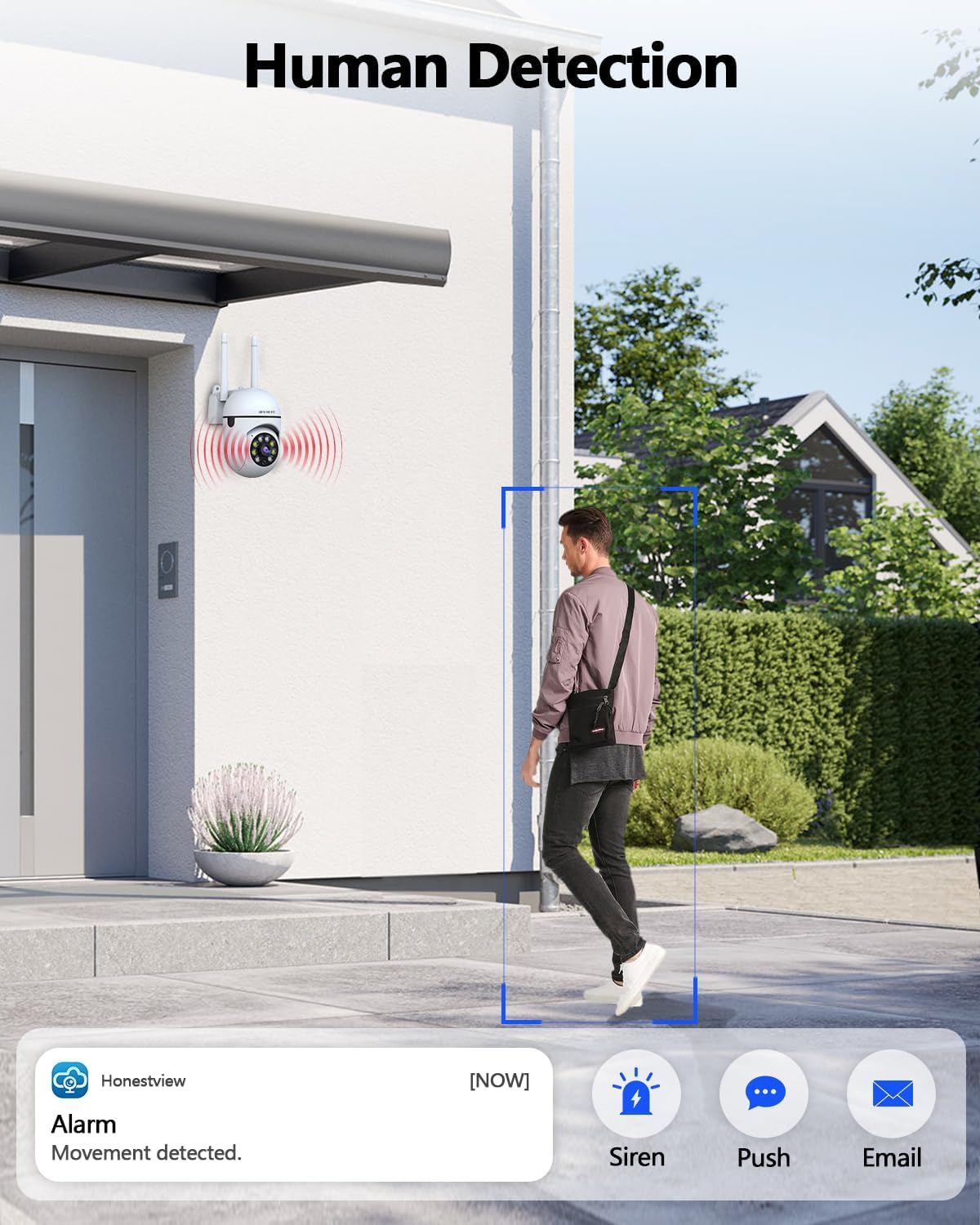 WEILAILIFE 3MP Wireless PTZ Security Camera with human detection and alarm notifications