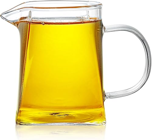 Miniatura 3 de Yarlung Paquete de 4 jarras pequeñas de vidrio, jarra de té transparente de 12 onzas con asa, jarra creativa de crema de leche de café para servir