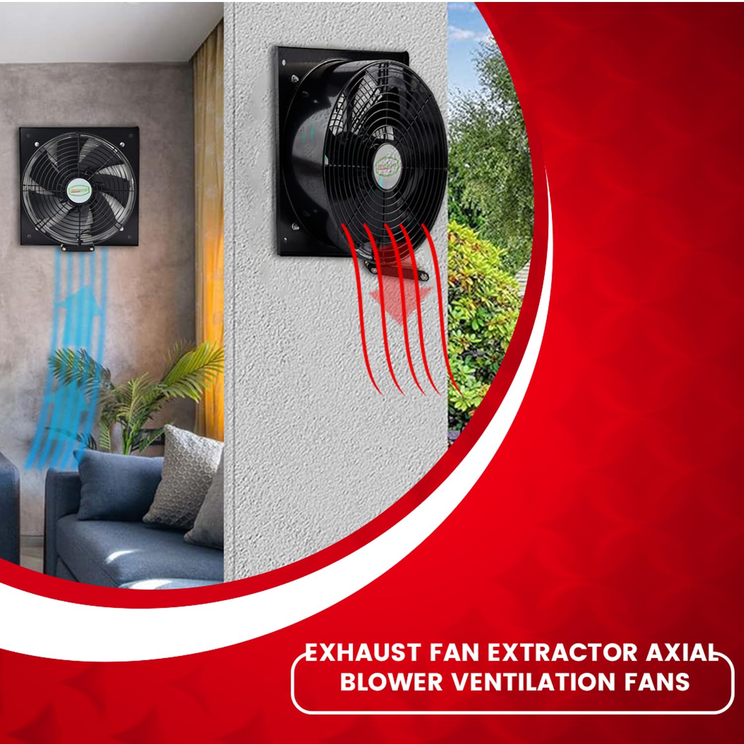 INDUSTRIAL Ventilación Extractor Metal AXIAL ESCAPE COMMERCIAL AIRE VENTILADOR - Negro, 500 mm