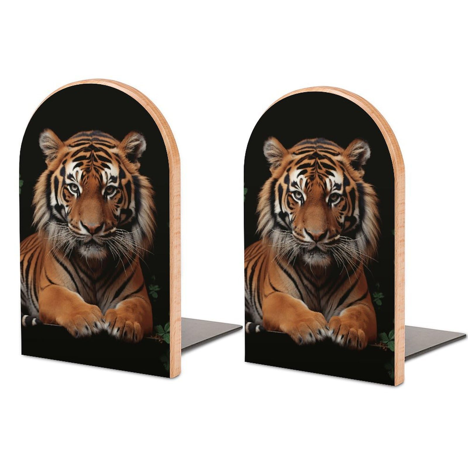 Serre-livres réglables en hêtre motif tigre pour bureau moderne