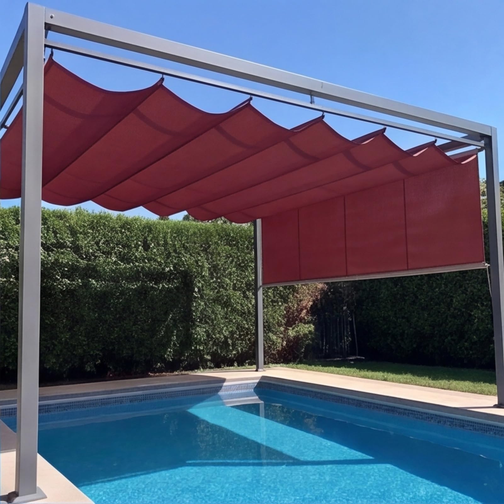 Wysuwany żagiel przeciwsłoneczny z falą 420 x 540 cm, odporny na warunki atmosferyczne, na wymiar, pergola, markiza chroniąca przed promieniowaniem UV, wodoszczelna, ochrona przed słońcem na taras