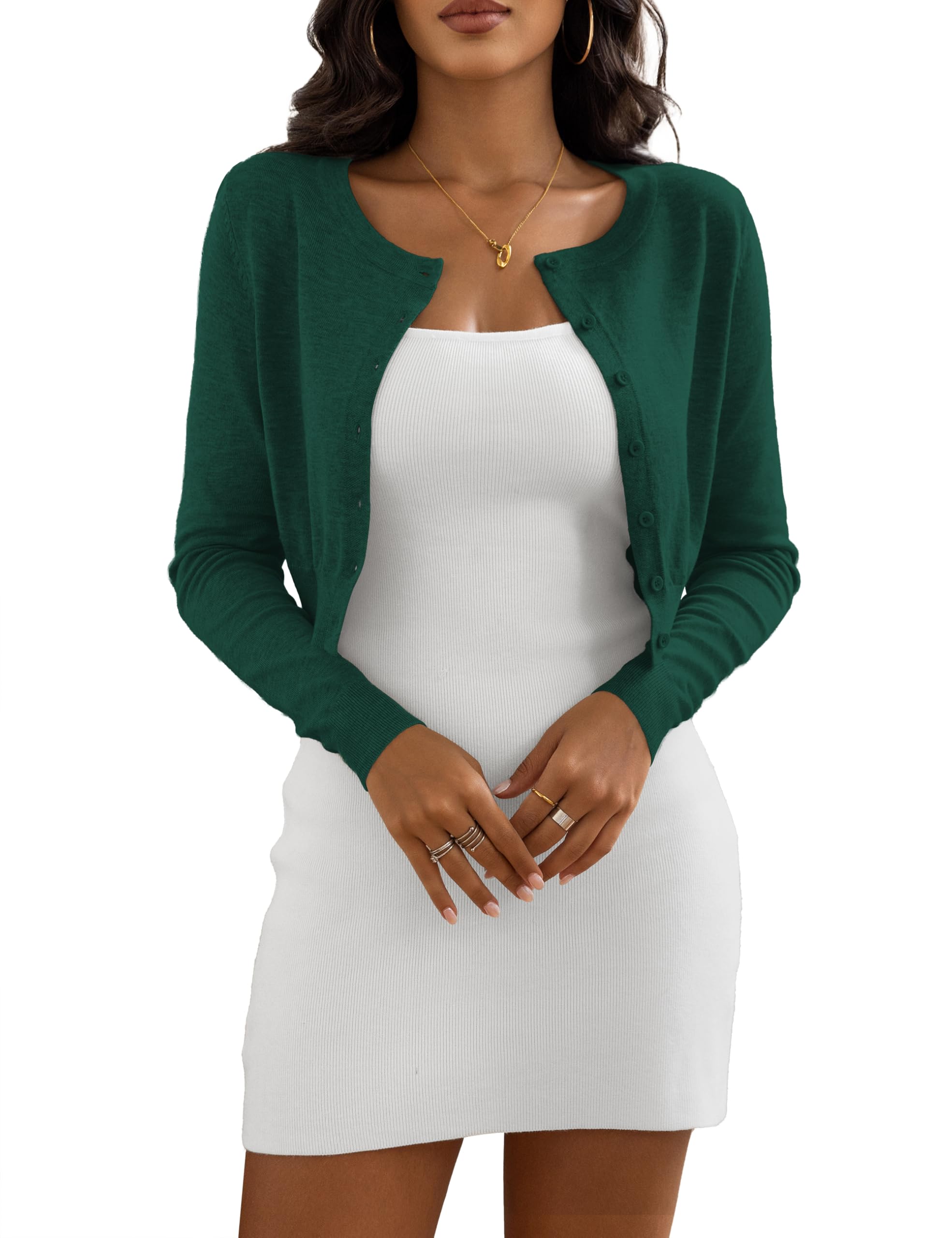 Women's Cropped Cardigan Sweaters Crew Neck Button Down Open Front Knit Bolero Shrugs-image-25