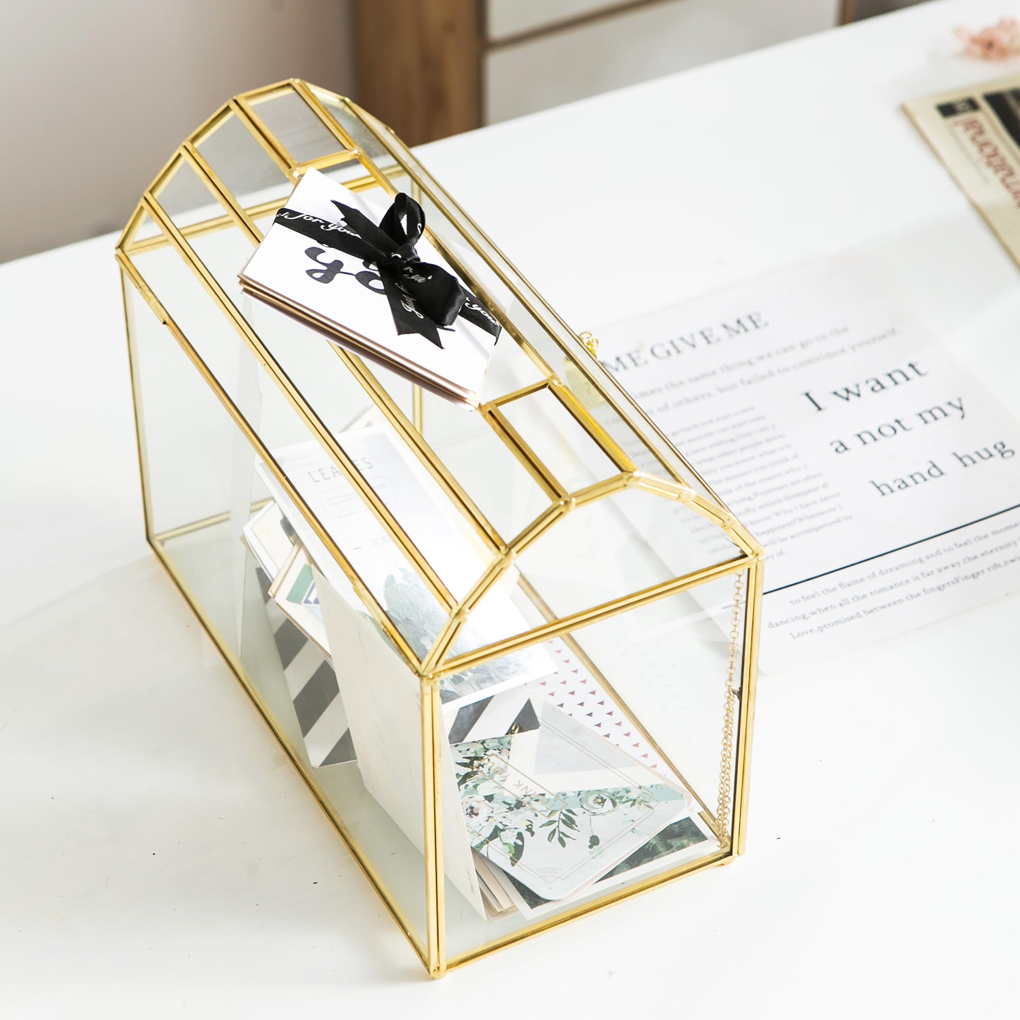 Scatola per biglietti di nozze con fessura, grandi scatole di carte in vetro da 30,5 cm per ricevimenti, porta carte dorate, scatola decorativa trasparente con serratura per baby shower,
