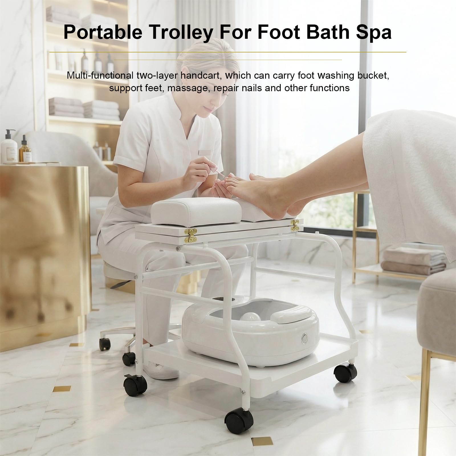 Salon piękności Salon paznokci lub kąpiel stóp SPA przenośny wózek na kółkach do podnóżka lub pedicure dwa kolory opcja Elitzia ET27970 (biały)