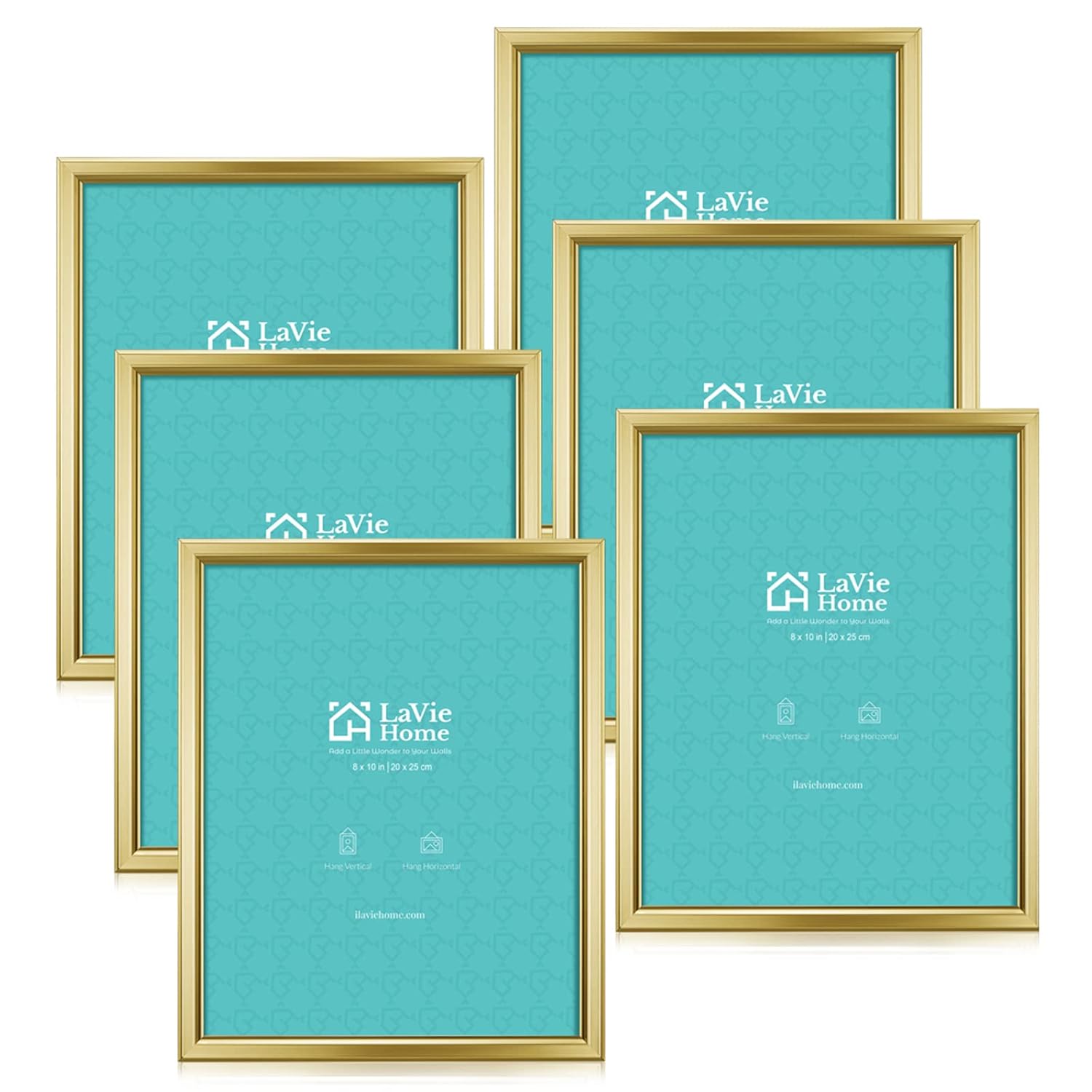 LaVie Home 8x10 Picture Frames (6 Pack, Gold) Simple Designed Photo